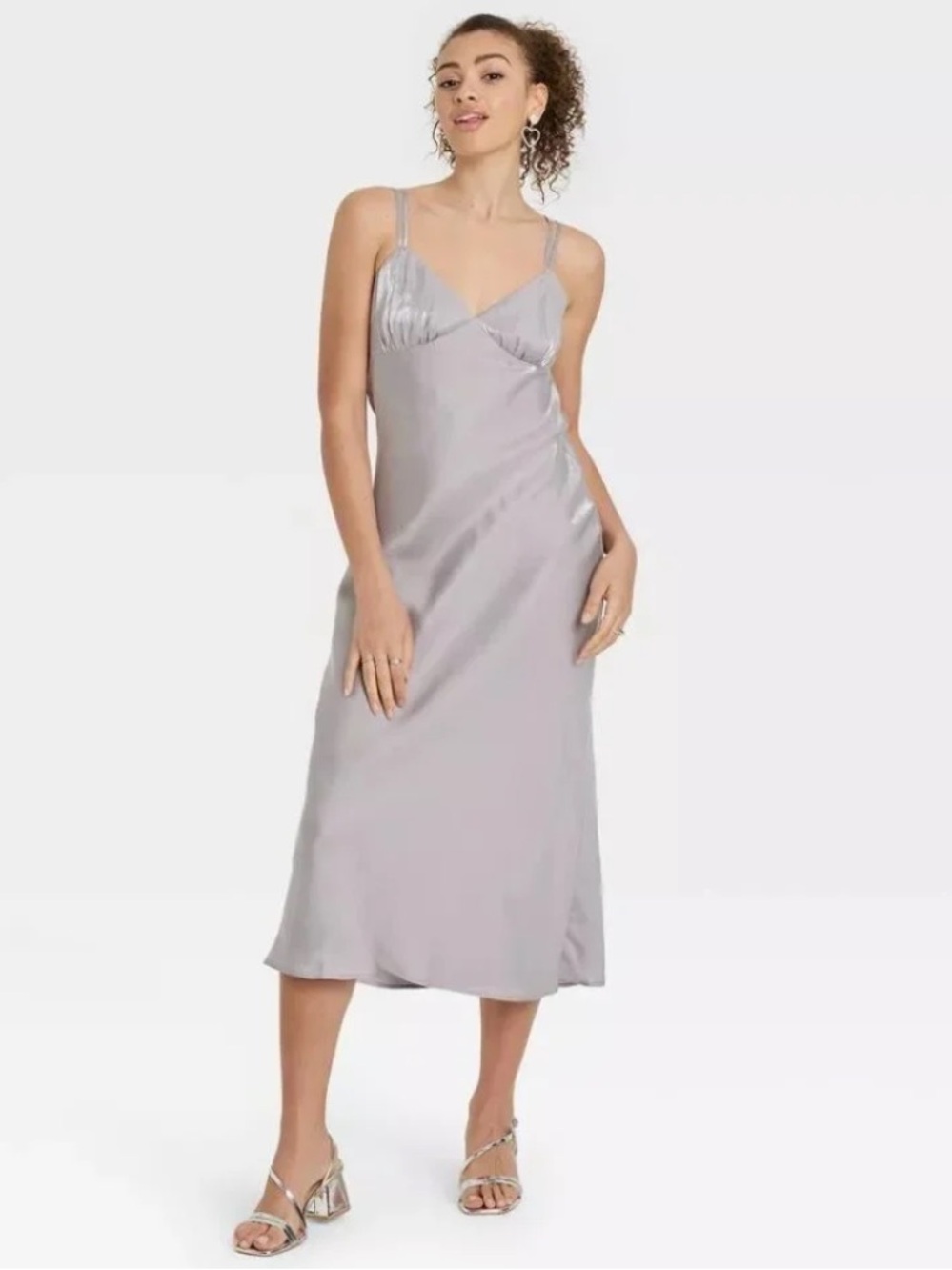 NWT XL Wild Fable Silver Gray Iridescent Party Maxi Slip Dress